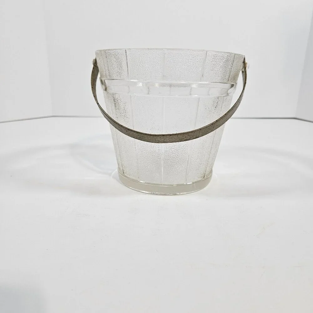 Vintage Anchor Hocking Glass Ice Bucket‎ with Metal Handle Mid Century